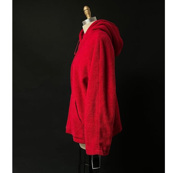 NWT 90s Y2K Sandro Fuzzy Red Hooded Oversized Jacket Coat large - Picture 3 of 7